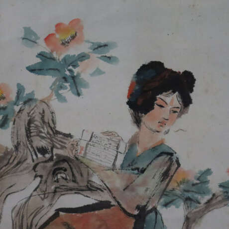 Chinesisches Rollbild - Junge Dame mit Vogelpaar, … - photo 3