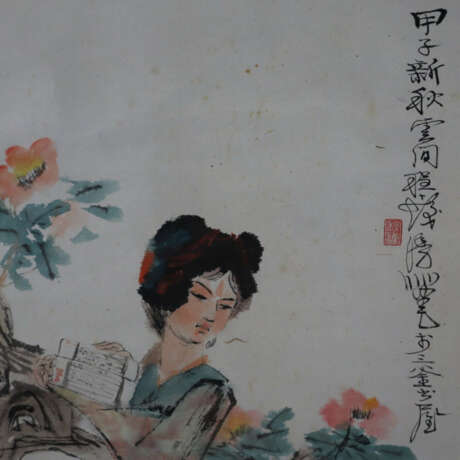 Chinesisches Rollbild - Junge Dame mit Vogelpaar, … - photo 5