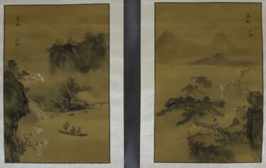 Zwei chinesische Rollbilder -20.Jh.- Zwei Flusslan…