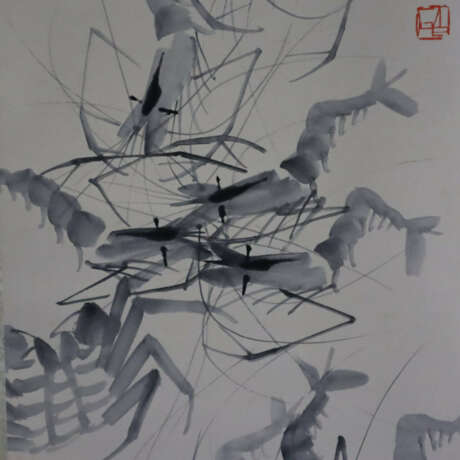 Chinesisches Rollbild -20.Jh.- Garnelen und Krabbe… - photo 4