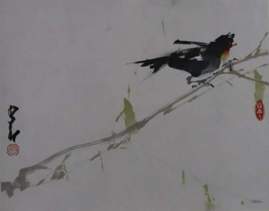 Chinesisches Rollbild - Vogel auf Zweig, Tusche un… - photo 1