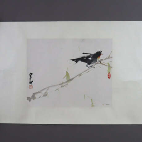 Chinesisches Rollbild - Vogel auf Zweig, Tusche un… - photo 2