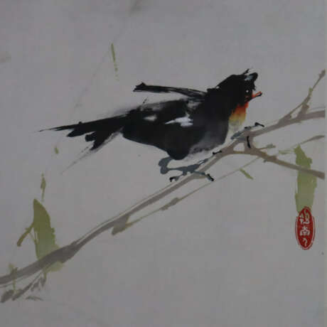 Chinesisches Rollbild - Vogel auf Zweig, Tusche un… - photo 3