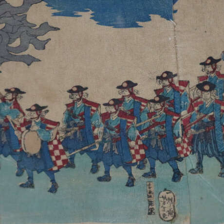 Japanischer Farbholzschnitt-Triptychon -19.Jh.- Ma… - Foto 3