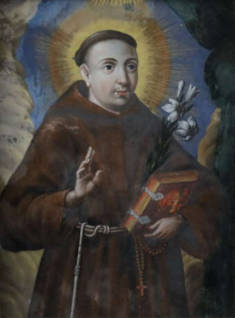 Hl. Antonius von Padua - polychrome Hinterglasmale… - Foto 1