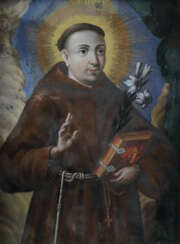 Hl. Antonius von Padua - polychrome Hinterglasmale…