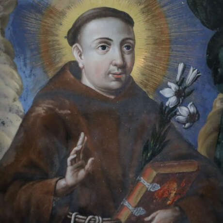 Hl. Antonius von Padua - polychrome Hinterglasmale… - Foto 3