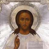 Icon of the Lord Almighty with a silver frame. P.A. Ovchinnikov firm. Moscow 1866 Silver 84 Gilding Neo-Russian 19th century - photo 3