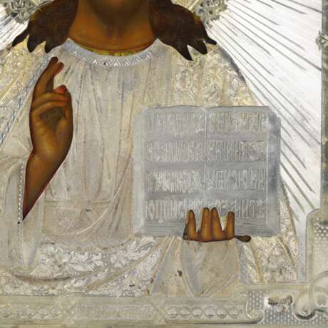 Icon of the Lord Almighty with a silver frame. P.A. Ovchinnikov firm. Moscow 1866 Silver 84 Gilding Neo-Russian 19th century - photo 4