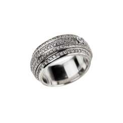 White metal ring with rhinestones made according to the Piaget model. 