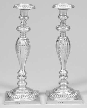 Paar Biedermeier-Tafelleuchter Silber, beschwert. … - photo 1