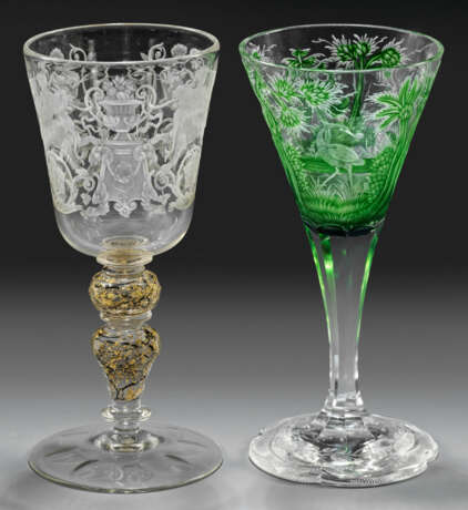 Zwei böhmische Historismus-Pokale Farbloses Glas, … - photo 1