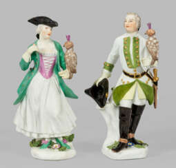 Feines Figurenpaar einer Falknerin und Falkner von…