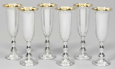Satz von sechs Champagnerkelchen Sterlingsilber. T…