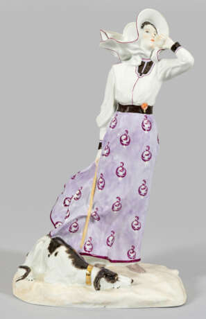 Große Jugendstil-Figur "Dame mit Hund" von Meissen… - Foto 1