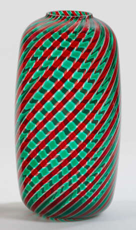 Vase von Venini Farbloses, tannengrünes und rotes … - photo 1
