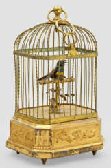 Singvogel-Automat Messing, Holz und kolorierte Fed…