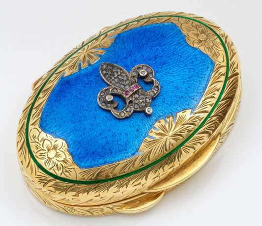 Email-Pillenbox im Stil von Karl Fabergé. Silber, … - photo 1