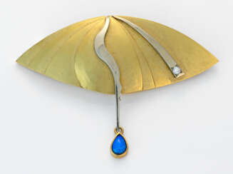 Moderne Opal-Brosche Gelbgold, gest. 750. Ellipsen…