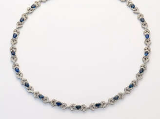 Klassisches Saphir-Brillant-Collier Weißgold, gest…