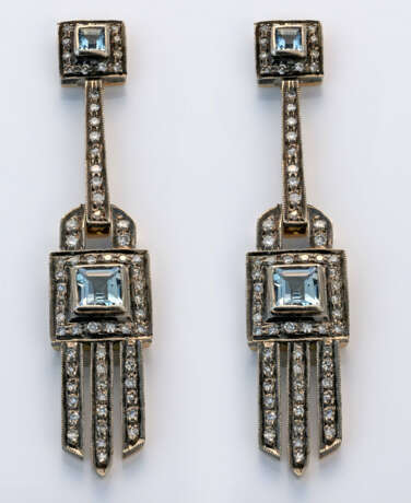 Paar Aquamarin-Diamant-Chandeliers Silber und 14 c… - photo 1