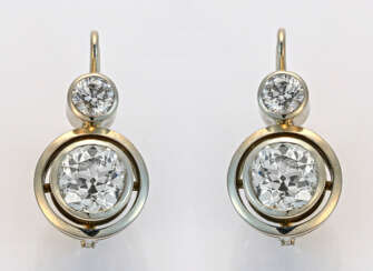 Paar Jugendstil-Diamantohrringe Gelbgold, gest. 58…