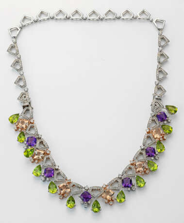 Elegantes Multicolor-Collier Weißgold, gest. 750. … - photo 1
