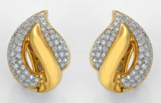 Paar dekorative Brillant-Ohrclips Gelbgold, gest. … - photo 1