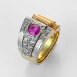 Art Déco-Rubin-Diamantring Gelbgold, 14 ct.; Leich… - photo 1