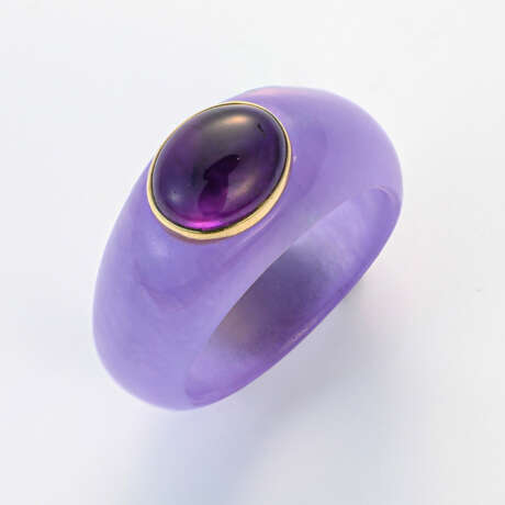 Dekorativer Chalcedon-Amethyst-Bandring Gelbgold, … - photo 1