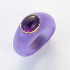 Dekorativer Chalcedon-Amethyst-Bandring Gelbgold, …
