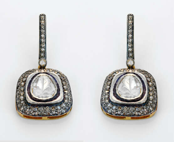 Paar extravagante Diamant-Ohrgehänge Silber und Ge… - Foto 1