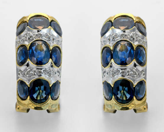 Paar klassische Saphir-Diamantohrclips Gelbgold, g… - photo 1