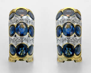 Paar klassische Saphir-Diamantohrclips Gelbgold, g…