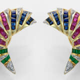 Paar Multicolor-Ohrclips Gelbgold, gest. 750. Scha… - Foto 1