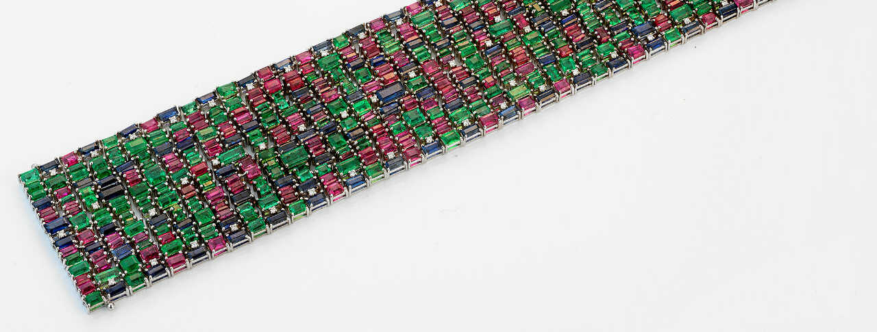 Glamouröses Tutti Frutti-Manschettenarmband Weißgo…