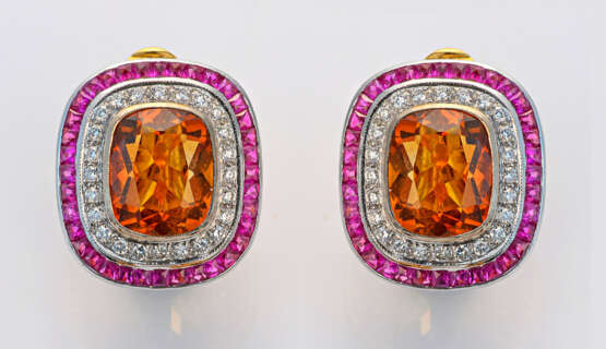 Paar elegante Citrin-Ohrclips mit Diamanten-Rubine… - фото 1
