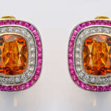 Paar elegante Citrin-Ohrclips mit Diamanten-Rubine… - фото 1