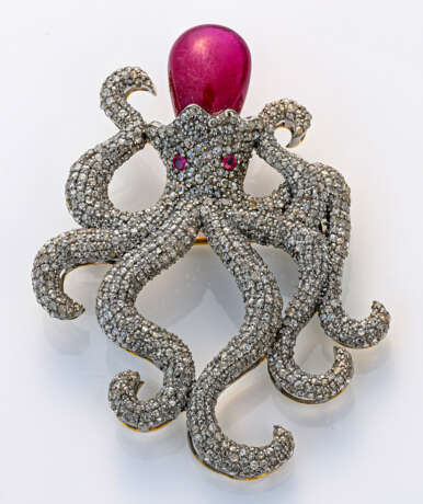 Charmante Belle Epoque-Rubin-Diamantbrosche Silber… - Foto 1