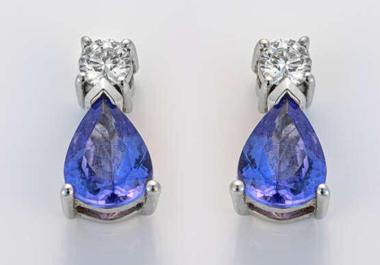 Paar elegante Tansanit-Brillant-Ohrringe Weißgold,… - photo 1