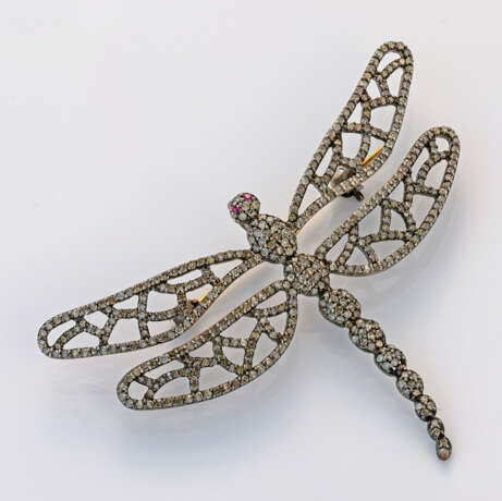 Belle Epoque Diamant-Libellenbrosche Silber und Ge… - Foto 1