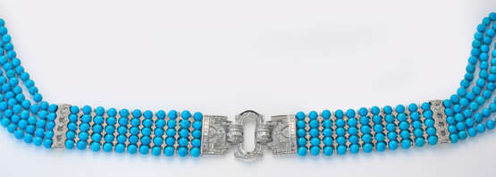 Elegantes Collier de Chien mit Türkisen und Diaman… - Foto 1