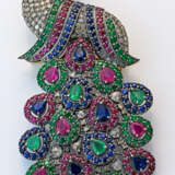 Extravagante Multicolor-Pfauenbrosche Silber und G… - photo 1