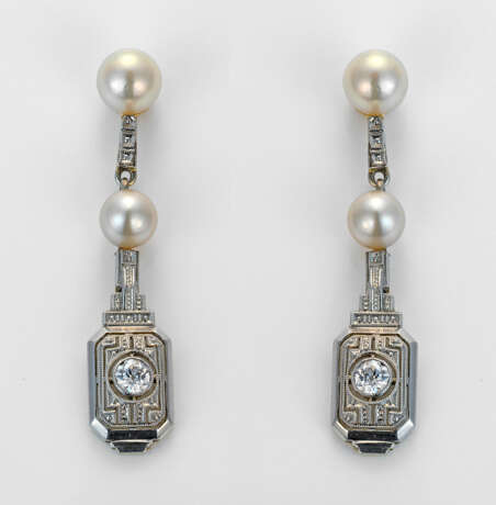 Paar Art Déco-Diamant-Ohrringe Gelbgold, teilw. pl… - Foto 1