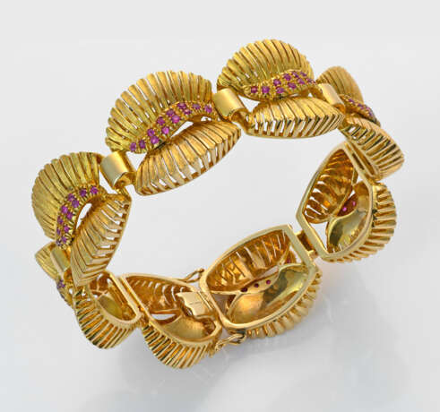 Glamouröses Cocktail-Armband mit Rubinen Gelbgold,… - photo 1