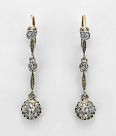 Paar Jugendstil-Diamant-Ohrgehänge Silber und Gelb… - Foto 1