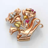 Mondäne Diamant-Rubin-Brosche à deux couleurs Rosé… - photo 1