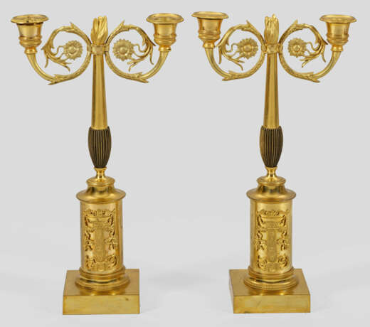 Paar Empire-Leuchter 2-flg.; Bronze, feuervergolde… - фото 1