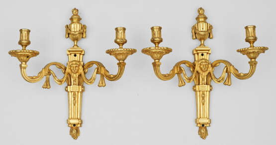 Paar Louis XVI-Wandappliken 2-flg.; Bronze, feuerv… - фото 1