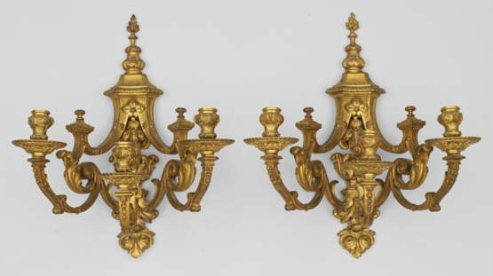 Paar Wandappliken im Régence-Stil 3-flg.; Bronze, … - photo 1